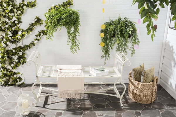 Safavieh BRIELLE Bench - Elegant Victorian-Inspired Iron Design for Gardens, Patios, and Outdoor Spaces Antique White PAT5004A