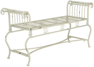 Safavieh BRIELLE Bench - Elegant Victorian-Inspired Iron Design for Gardens, Patios, and Outdoor Spaces Antique White PAT5004A