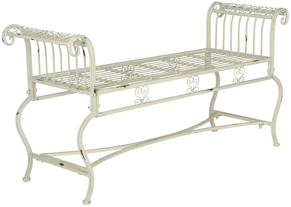 Safavieh BRIELLE Bench - Elegant Victorian-Inspired Iron Design for Gardens, Patios, and Outdoor Spaces Antique White PAT5004A