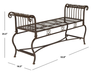 Safavieh BRIELLE Bench - Elegant Victorian-Inspired Iron Design for Gardens, Patios, and Outdoor Spaces Rustic Brown PAT5004B