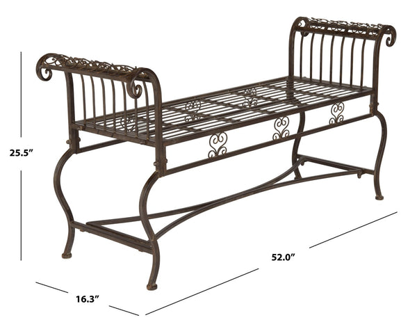 Safavieh BRIELLE Bench - Elegant Victorian-Inspired Iron Design for Gardens, Patios, and Outdoor Spaces Rustic Brown PAT5004B