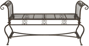 Safavieh BRIELLE Bench - Elegant Victorian-Inspired Iron Design for Gardens, Patios, and Outdoor Spaces Rustic Brown PAT5004B