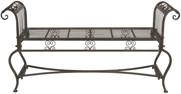 Safavieh BRIELLE Bench - Elegant Victorian-Inspired Iron Design for Gardens, Patios, and Outdoor Spaces Rustic Brown PAT5004B