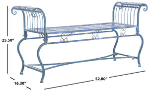 Safavieh BRIELLE Bench - Elegant Victorian-Inspired Iron Design for Gardens, Patios, and Outdoor Spaces Mossy Blue / - PAT5004C