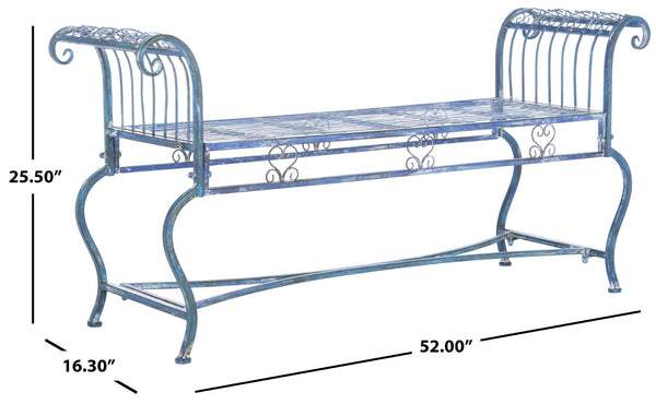 Safavieh BRIELLE Bench - Elegant Victorian-Inspired Iron Design for Gardens, Patios, and Outdoor Spaces Mossy Blue / - PAT5004C