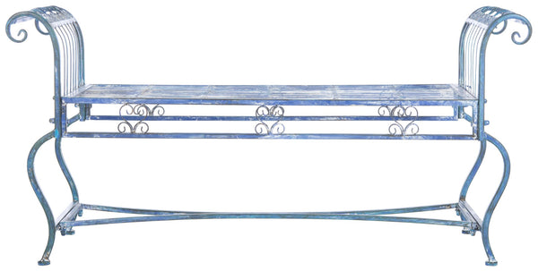 Safavieh BRIELLE Bench - Elegant Victorian-Inspired Iron Design for Gardens, Patios, and Outdoor Spaces Mossy Blue / - PAT5004C
