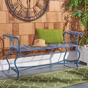 Safavieh BRIELLE Bench - Elegant Victorian-Inspired Iron Design for Gardens, Patios, and Outdoor Spaces Mossy Blue / - PAT5004C