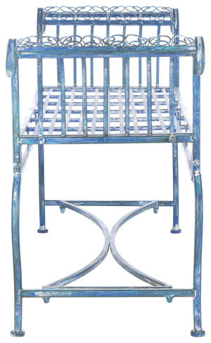 Safavieh BRIELLE Bench - Elegant Victorian-Inspired Iron Design for Gardens, Patios, and Outdoor Spaces Mossy Blue / - PAT5004C