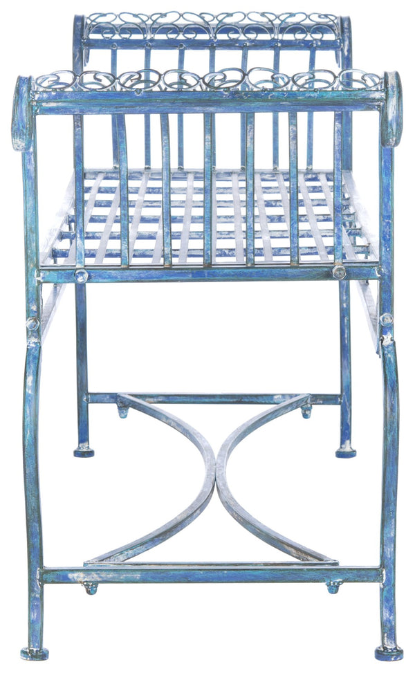 Safavieh BRIELLE Bench - Elegant Victorian-Inspired Iron Design for Gardens, Patios, and Outdoor Spaces Mossy Blue / - PAT5004C