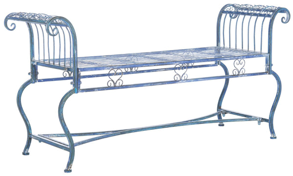 Safavieh BRIELLE Bench - Elegant Victorian-Inspired Iron Design for Gardens, Patios, and Outdoor Spaces Mossy Blue / - PAT5004C