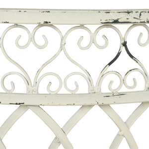 Safavieh LARA Kissing Bench - Elegant Victorian Garden Furniture with Heart Designs for Charming Outdoor Spaces Antique White PAT5005A