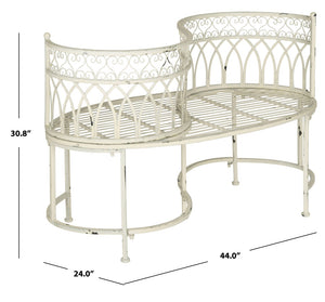 Safavieh LARA Kissing Bench - Elegant Victorian Garden Furniture with Heart Designs for Charming Outdoor Spaces Antique White PAT5005A