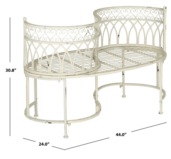 Safavieh LARA Kissing Bench - Elegant Victorian Garden Furniture with Heart Designs for Charming Outdoor Spaces Antique White PAT5005A