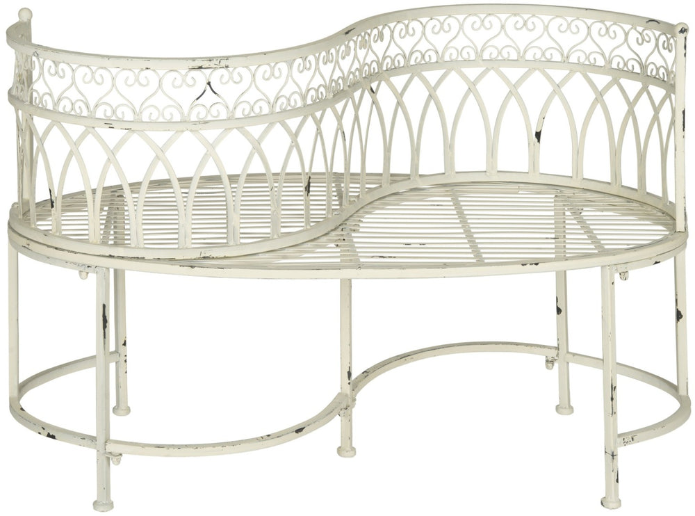 Safavieh LARA Kissing Bench - Elegant Victorian Garden Furniture with Heart Designs for Charming Outdoor Spaces Antique White PAT5005A