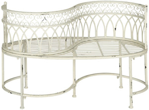Safavieh LARA Kissing Bench - Elegant Victorian Garden Furniture with Heart Designs for Charming Outdoor Spaces Antique White PAT5005A