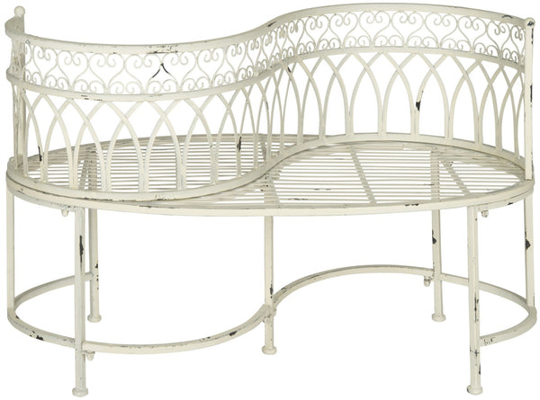 Safavieh LARA Kissing Bench - Elegant Victorian Garden Furniture with Heart Designs for Charming Outdoor Spaces Antique White PAT5005A