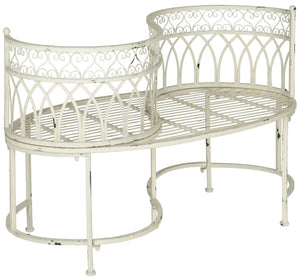 Safavieh LARA Kissing Bench - Elegant Victorian Garden Furniture with Heart Designs for Charming Outdoor Spaces Antique White PAT5005A
