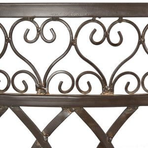 Safavieh LARA Kissing Bench - Elegant Victorian Garden Furniture with Heart Designs for Charming Outdoor Spaces Rustic Brown PAT5005B