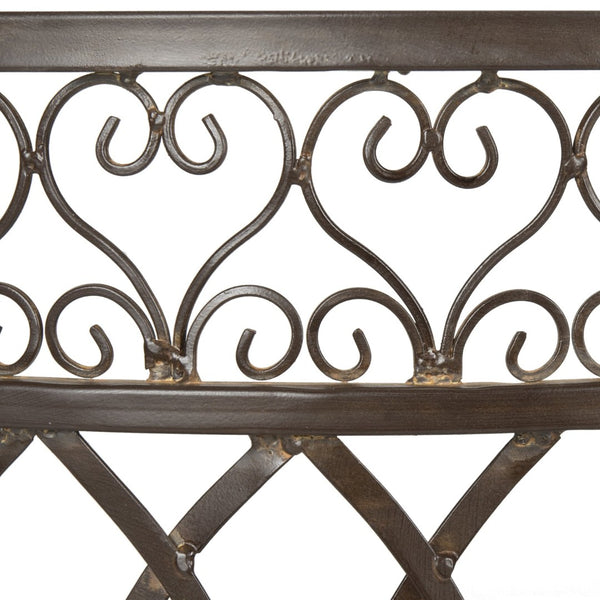Safavieh LARA Kissing Bench - Elegant Victorian Garden Furniture with Heart Designs for Charming Outdoor Spaces Rustic Brown PAT5005B