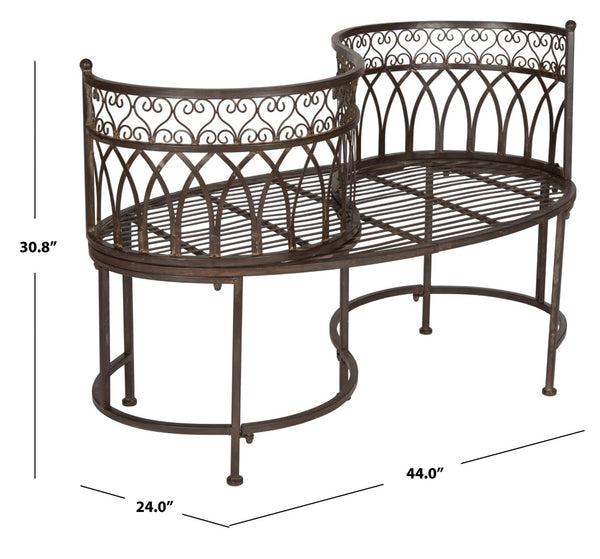 Safavieh LARA Kissing Bench - Elegant Victorian Garden Furniture with Heart Designs for Charming Outdoor Spaces Rustic Brown PAT5005B