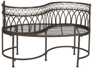 Safavieh LARA Kissing Bench - Elegant Victorian Garden Furniture with Heart Designs for Charming Outdoor Spaces Rustic Brown PAT5005B