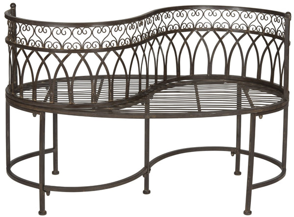 Safavieh LARA Kissing Bench - Elegant Victorian Garden Furniture with Heart Designs for Charming Outdoor Spaces Rustic Brown PAT5005B