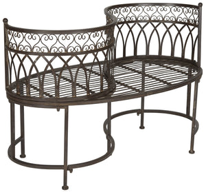Safavieh LARA Kissing Bench - Elegant Victorian Garden Furniture with Heart Designs for Charming Outdoor Spaces Rustic Brown PAT5005B