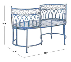 Safavieh LARA Kissing Bench - Elegant Victorian Garden Furniture with Heart Designs for Charming Outdoor Spaces Mossy Blue / - PAT5005C