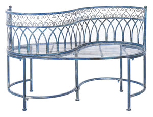 Safavieh LARA Kissing Bench - Elegant Victorian Garden Furniture with Heart Designs for Charming Outdoor Spaces Mossy Blue / - PAT5005C