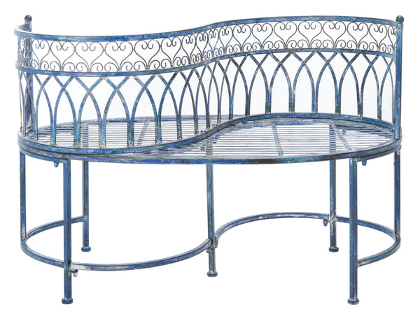 Safavieh LARA Kissing Bench - Elegant Victorian Garden Furniture with Heart Designs for Charming Outdoor Spaces Mossy Blue / - PAT5005C