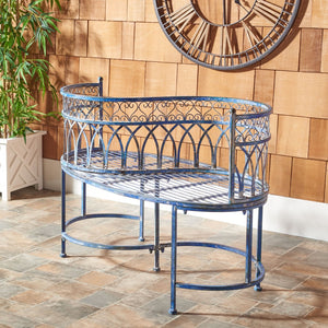 Safavieh LARA Kissing Bench - Elegant Victorian Garden Furniture with Heart Designs for Charming Outdoor Spaces Mossy Blue / - PAT5005C