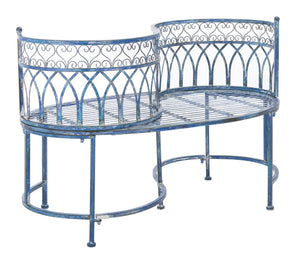 Safavieh LARA Kissing Bench - Elegant Victorian Garden Furniture with Heart Designs for Charming Outdoor Spaces Mossy Blue / - PAT5005C