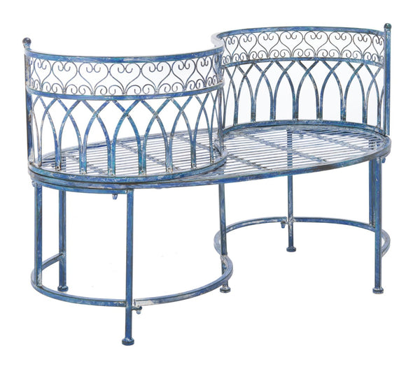Safavieh LARA Kissing Bench - Elegant Victorian Garden Furniture with Heart Designs for Charming Outdoor Spaces Mossy Blue / - PAT5005C