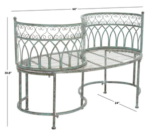 Safavieh LARA Kissing Bench - Elegant Victorian Garden Furniture with Heart Designs for Charming Outdoor Spaces Antique Dark Green / - PAT5005D