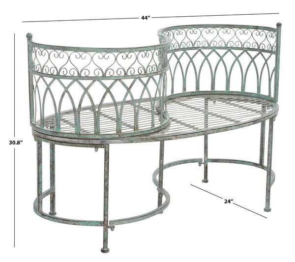 Safavieh LARA Kissing Bench - Elegant Victorian Garden Furniture with Heart Designs for Charming Outdoor Spaces Antique Dark Green / - PAT5005D