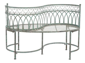 Safavieh LARA Kissing Bench - Elegant Victorian Garden Furniture with Heart Designs for Charming Outdoor Spaces Antique Dark Green / - PAT5005D
