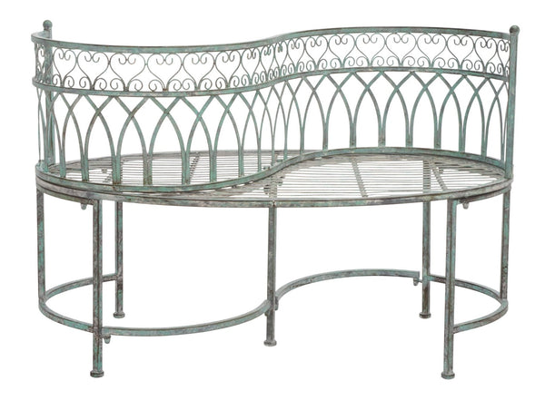 Safavieh LARA Kissing Bench - Elegant Victorian Garden Furniture with Heart Designs for Charming Outdoor Spaces Antique Dark Green / - PAT5005D