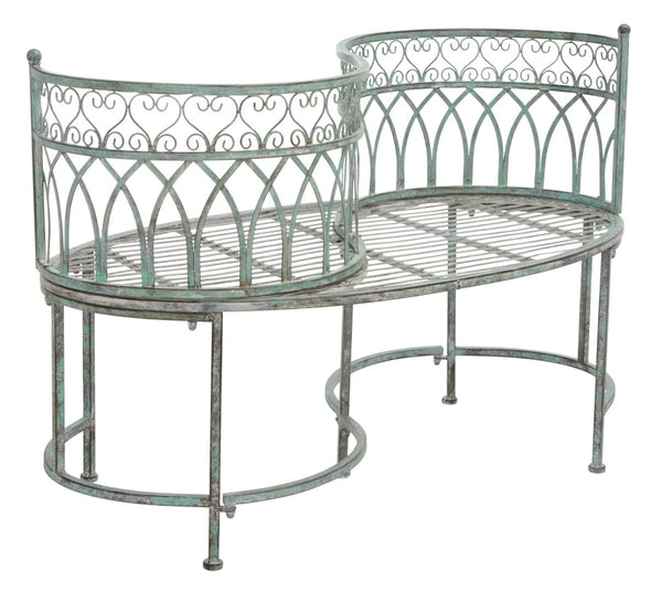 Safavieh LARA Kissing Bench - Elegant Victorian Garden Furniture with Heart Designs for Charming Outdoor Spaces Antique Dark Green / - PAT5005D