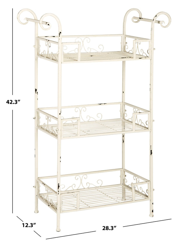 Safavieh NOREEN 3 Tier Shelf - Elegant Victorian Iron Display Stand for Gardens, Patios, and Porches Antique White PAT5006A