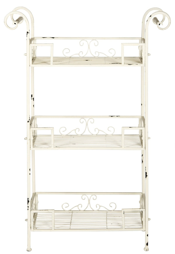 Safavieh NOREEN 3 Tier Shelf - Elegant Victorian Iron Display Stand for Gardens, Patios, and Porches Antique White PAT5006A