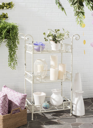 Safavieh NOREEN 3 Tier Shelf - Elegant Victorian Iron Display Stand for Gardens, Patios, and Porches Antique White PAT5006A