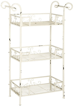 Safavieh NOREEN 3 Tier Shelf - Elegant Victorian Iron Display Stand for Gardens, Patios, and Porches Antique White PAT5006A