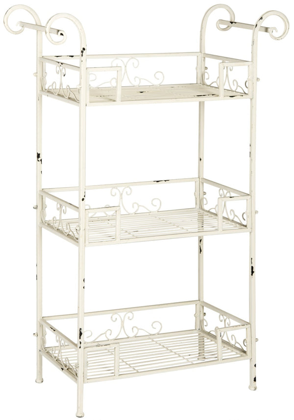 Safavieh NOREEN 3 Tier Shelf - Elegant Victorian Iron Display Stand for Gardens, Patios, and Porches Antique White PAT5006A