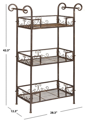 Safavieh NOREEN 3 Tier Shelf - Elegant Victorian Iron Display Stand for Gardens, Patios, and Porches Rustic Brown PAT5006B