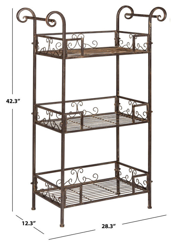 Safavieh NOREEN 3 Tier Shelf - Elegant Victorian Iron Display Stand for Gardens, Patios, and Porches Rustic Brown PAT5006B