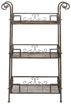 Safavieh NOREEN 3 Tier Shelf - Elegant Victorian Iron Display Stand for Gardens, Patios, and Porches Rustic Brown PAT5006B