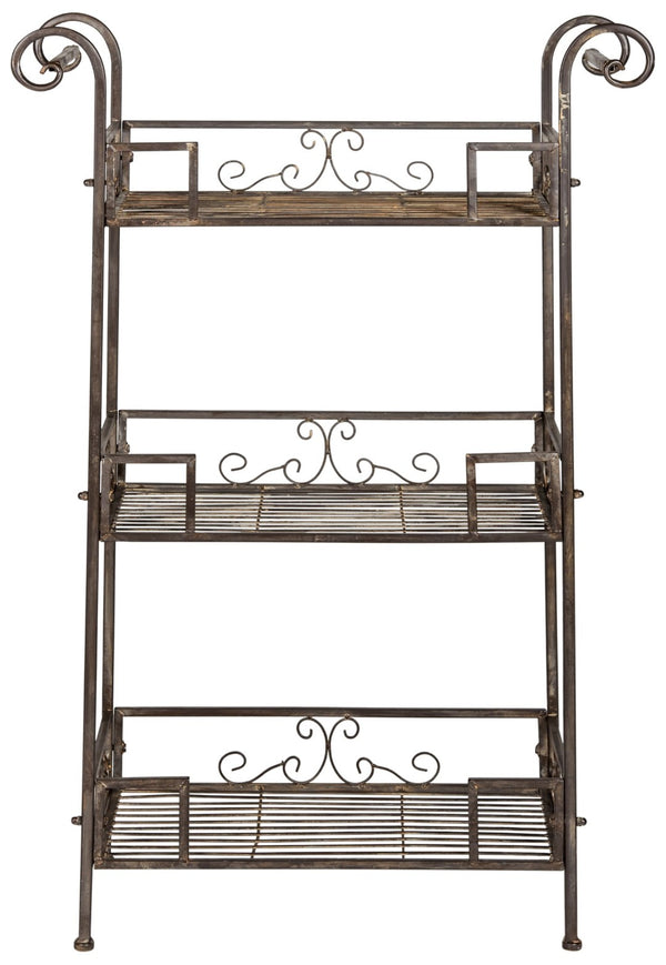 Safavieh NOREEN 3 Tier Shelf - Elegant Victorian Iron Display Stand for Gardens, Patios, and Porches Rustic Brown PAT5006B