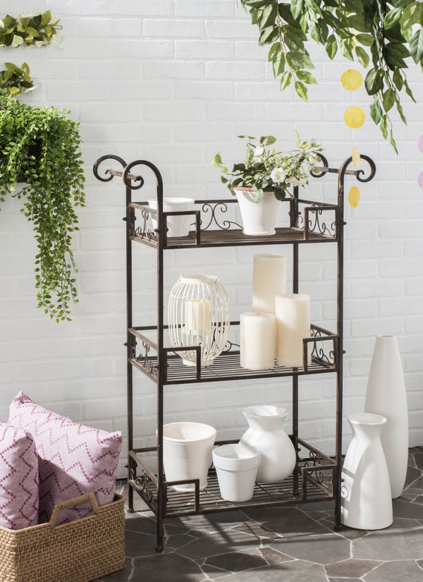Safavieh NOREEN 3 Tier Shelf - Elegant Victorian Iron Display Stand for Gardens, Patios, and Porches Rustic Brown PAT5006B