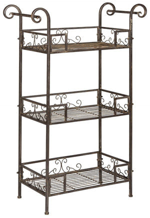 Safavieh NOREEN 3 Tier Shelf - Elegant Victorian Iron Display Stand for Gardens, Patios, and Porches Rustic Brown PAT5006B