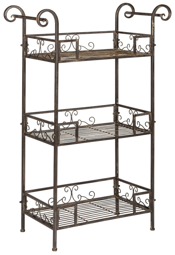 Safavieh NOREEN 3 Tier Shelf - Elegant Victorian Iron Display Stand for Gardens, Patios, and Porches Rustic Brown PAT5006B